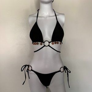 black strappy coin bikini